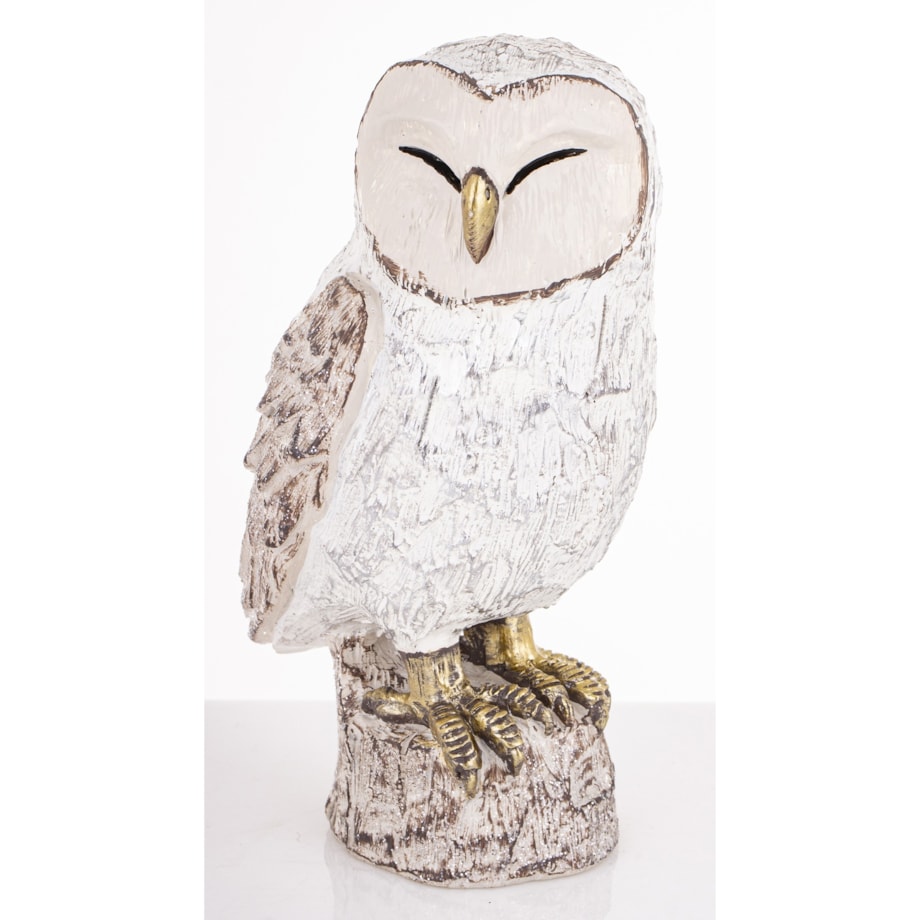 Dekoracja - biała sowa 18,5x9,5x10 cm UGLE small