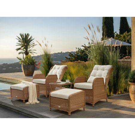 Zestaw ogrodowy ze stolikiem i otomaną dla 2 osób PONZA Technorattan Brązowy