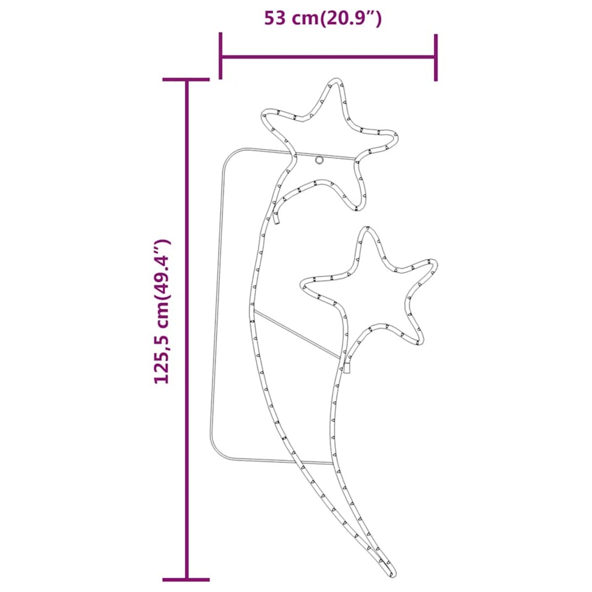 vidaXL Lampki w kształcie gwiazd, 2 szt., ciepła biel, 125,5x53x4,5 cm