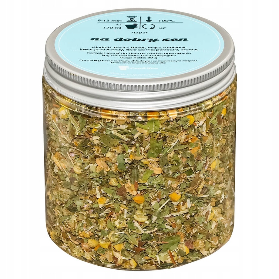 Herbata ziołowa NA DOBRY SEN o smaku cytrusowo-rumiankowym PREMIUM Cup&You - herbata liściasta sypana mieszanka napar susz - gotowa na prezent upominek