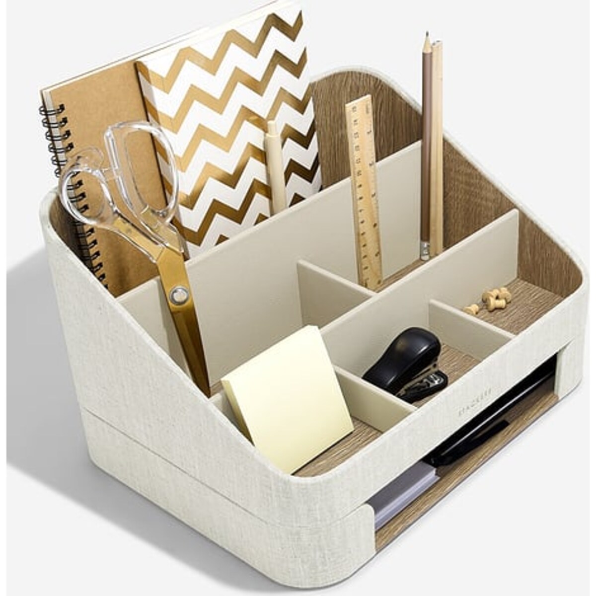 Organizer na biurko Stackers jasnobeżowy lniany z tacą