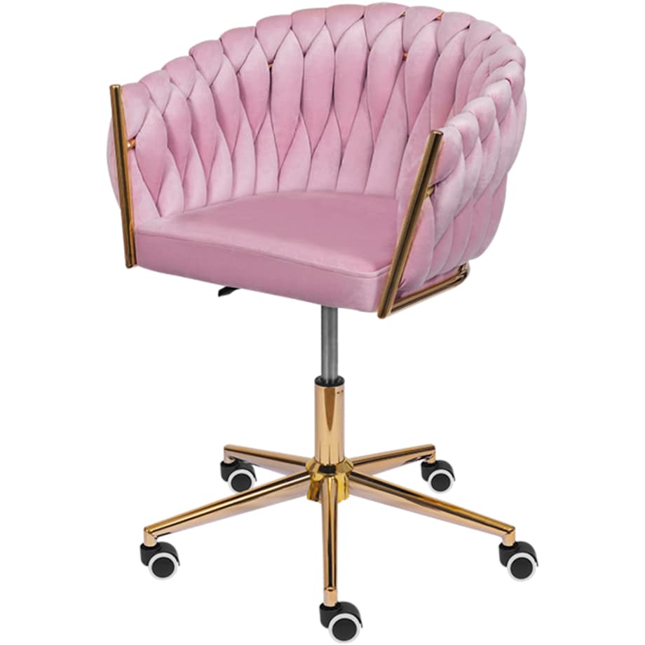 Fotel biurowy krzesło obrotowe regulowane welurowe różowe
