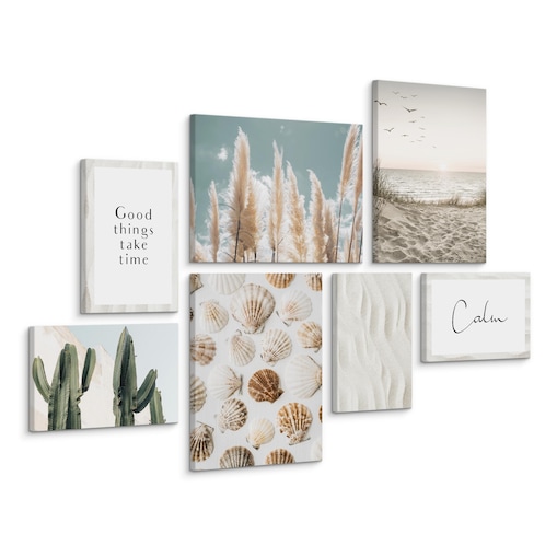 Zestaw Obrazów Do Salonu Muszle PLAŻA Trawa Morze 110x80cm