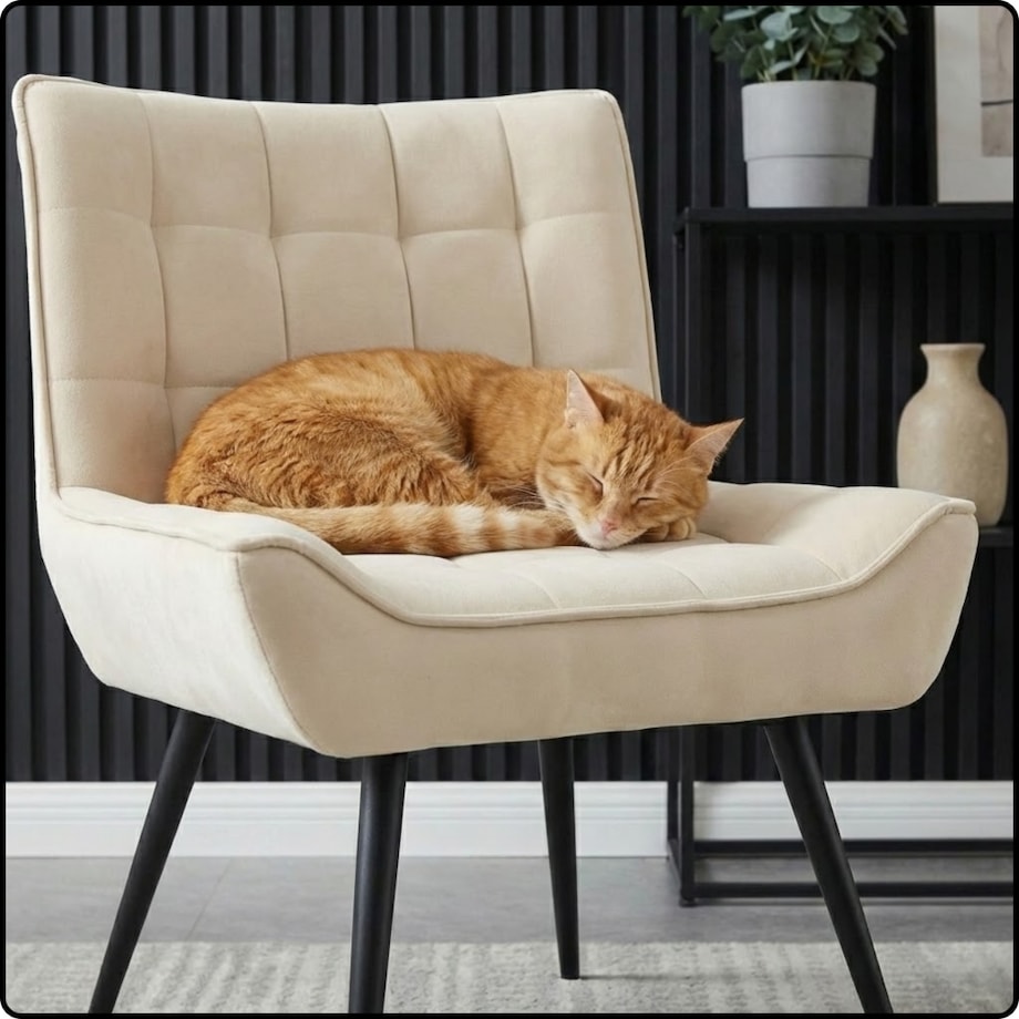 Fotel uszak tapicerowany welurowy wygodny z czarnymi nogami do salonu beżowy