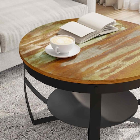 vidaXL Stolik kawowy, Ø68x43 cm, lite drewno z odzysku