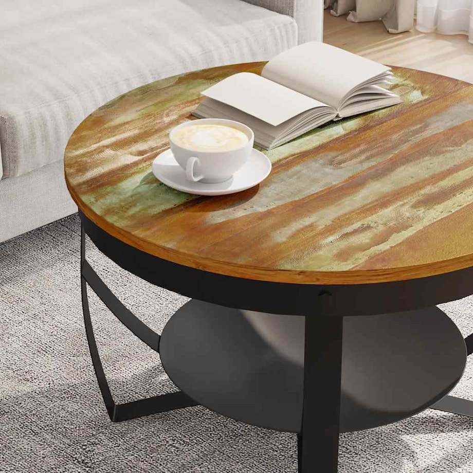 vidaXL Stolik kawowy, Ø68x43 cm, lite drewno z odzysku