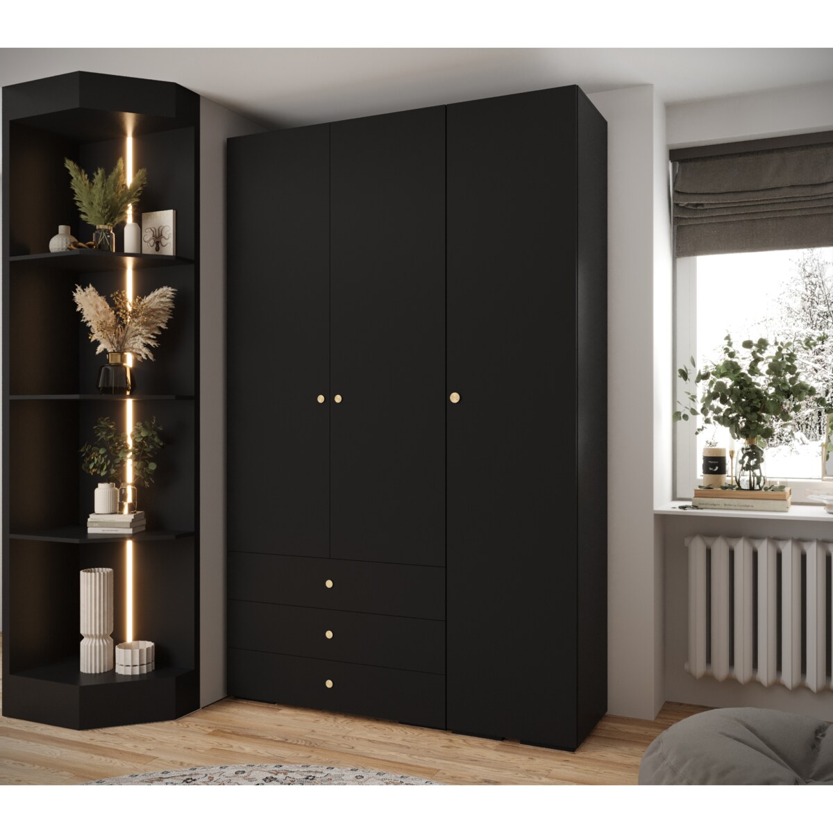 Garderoba wysoka do przedpokoju INOVA 2 Z17 czarny+złoty