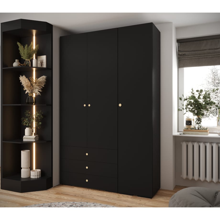 Garderoba wysoka do przedpokoju INOVA 2 Z17 czarny+złoty