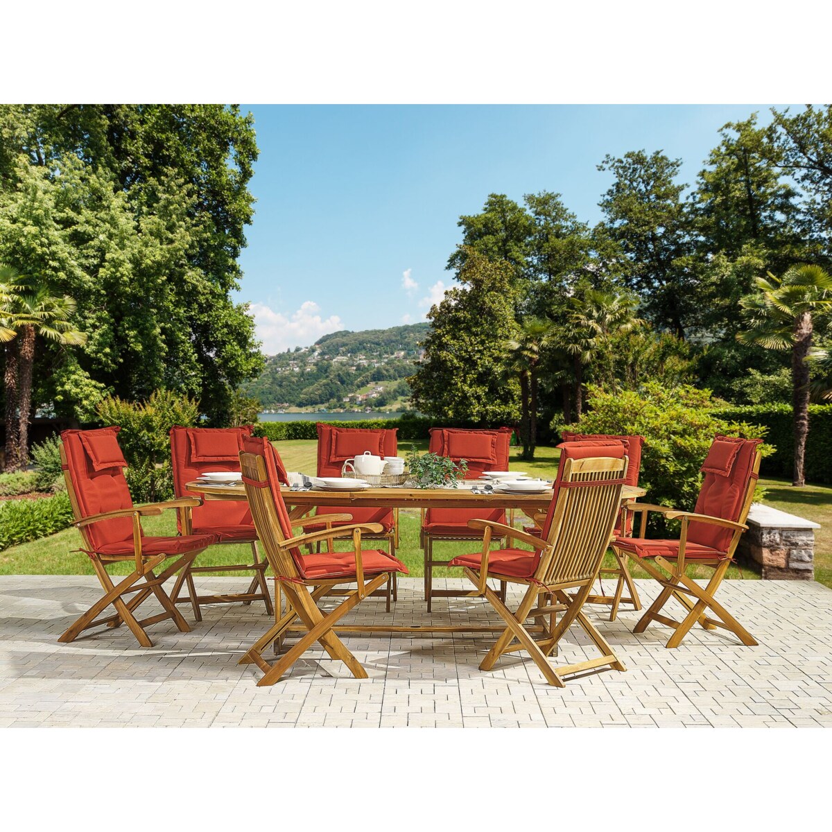 Zestaw 8 poduszek na krzesła ogrodowe bordowy MAUI