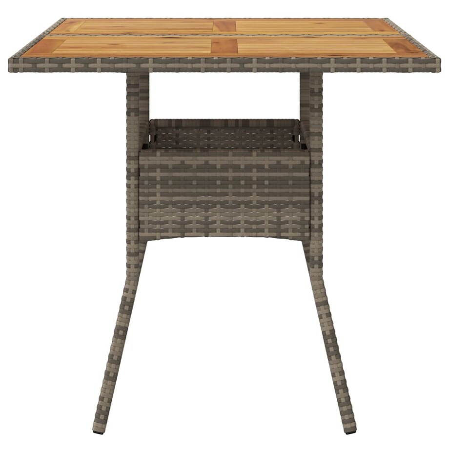 vidaXL Stół ogrodowy z akacjowym blatem, szary, 80x80x75 cm, rattan PE
