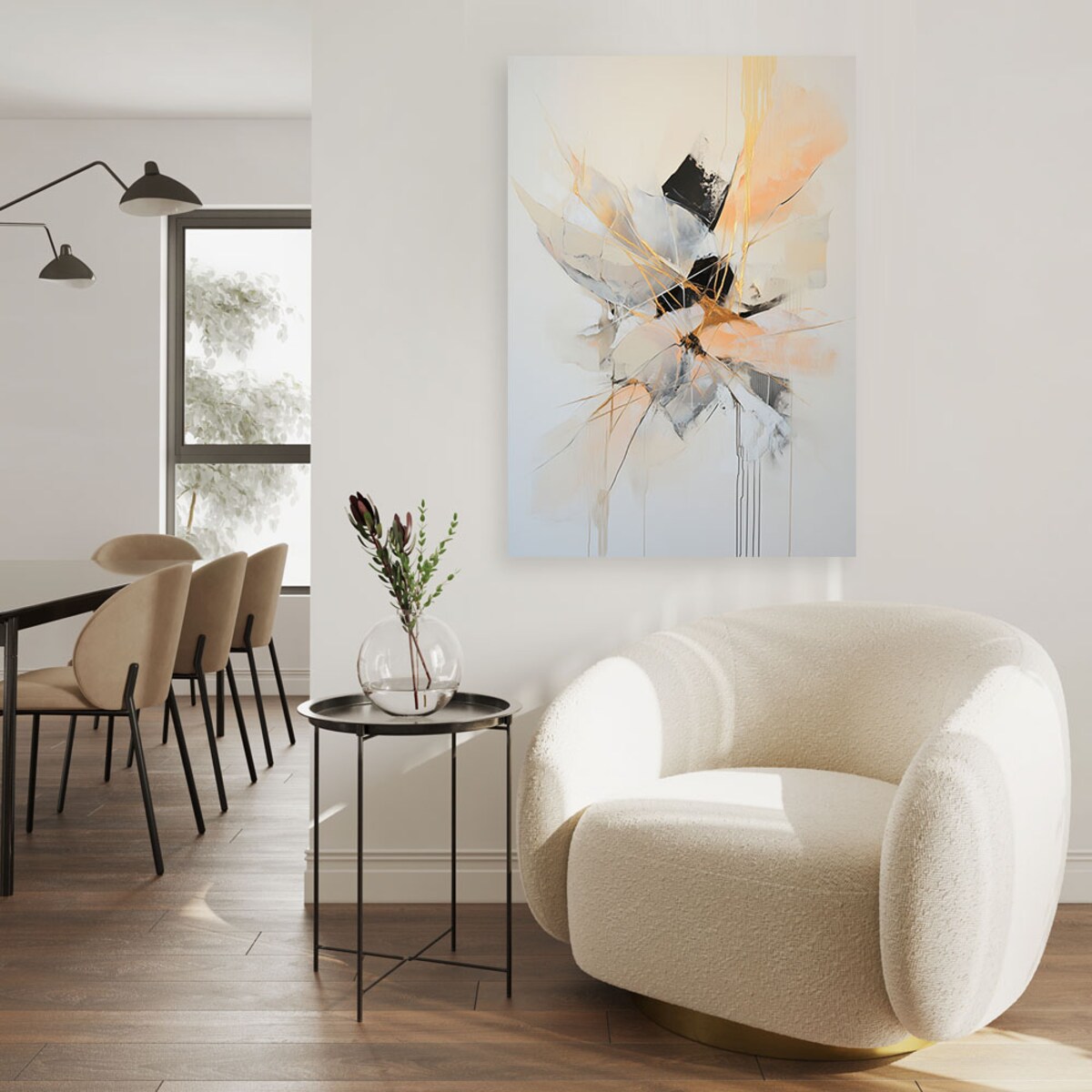 Feeby Obraz do salonu, Abstrakcyjne kształty w beżu i pomarańczu 60x90