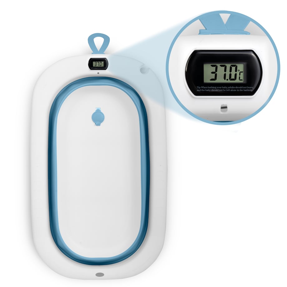 Wanienka składana dla dziecka niemowląt Ricokids silikonowa termometr LCD biało-niebieska
