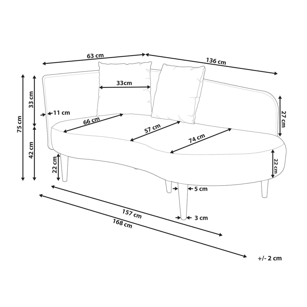 Szezlong welurowy lewostronny różowy CHAUMONT