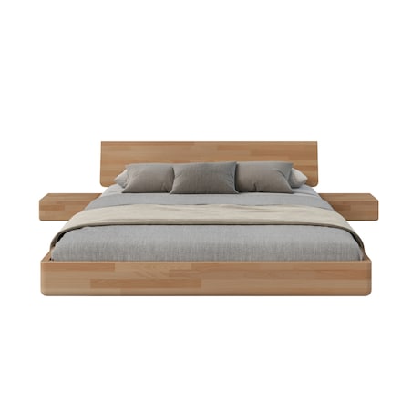 Łóżko lewitujące drewniane bukowe Visby LENA z szafkami / 200x200 cm, kolor naturalny