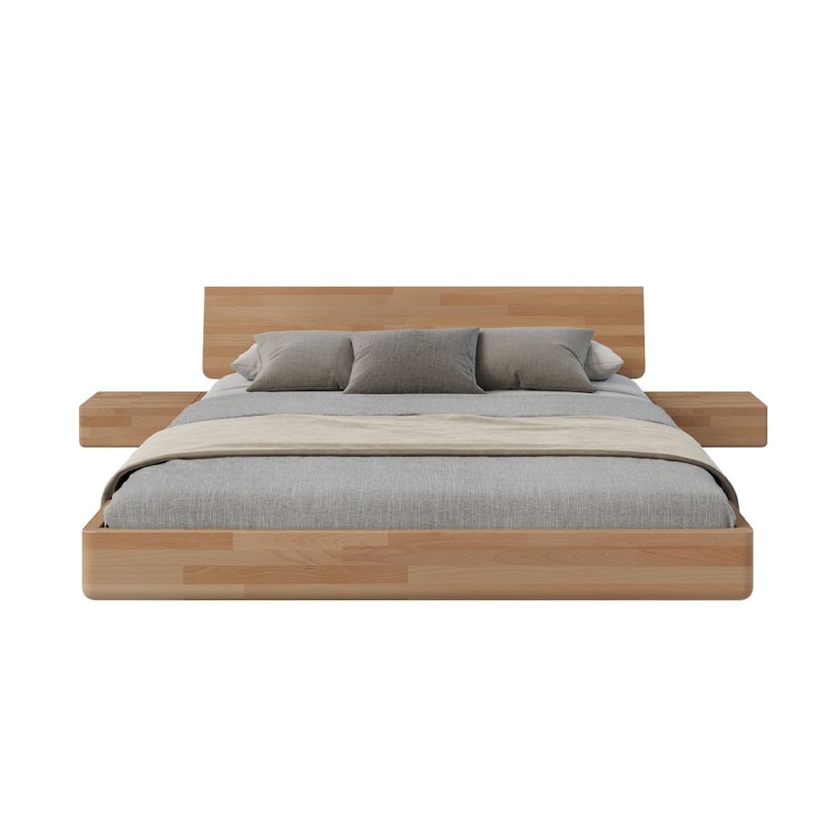 Łóżko lewitujące drewniane bukowe Visby LENA z szafkami / 200x200 cm, kolor naturalny
