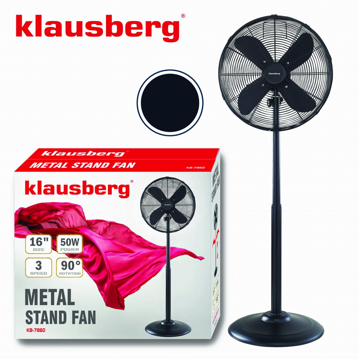 Wentylator stojący podłogowy 40cm 50W metalowy czarny KLAUSBERG