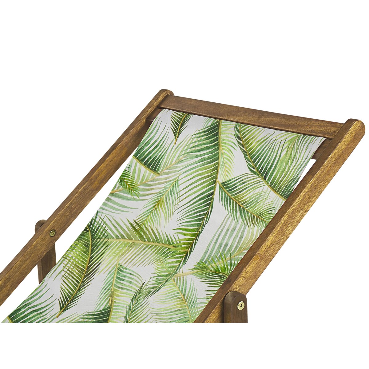 Zestaw 2 leżaków ogrodowych jasne drewno akacjowe wzór w liście palmowe zielony ANZIO