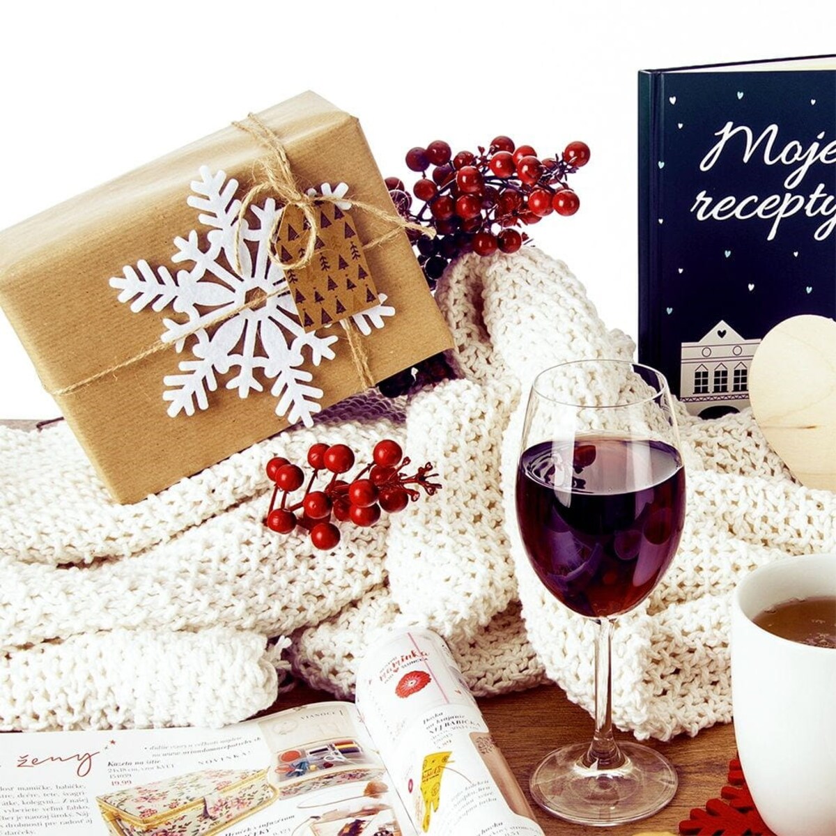 Podstawka pod Kubek Filcowa Biała Płatek Śniegu Zestaw 6 szt. 13,5 cm