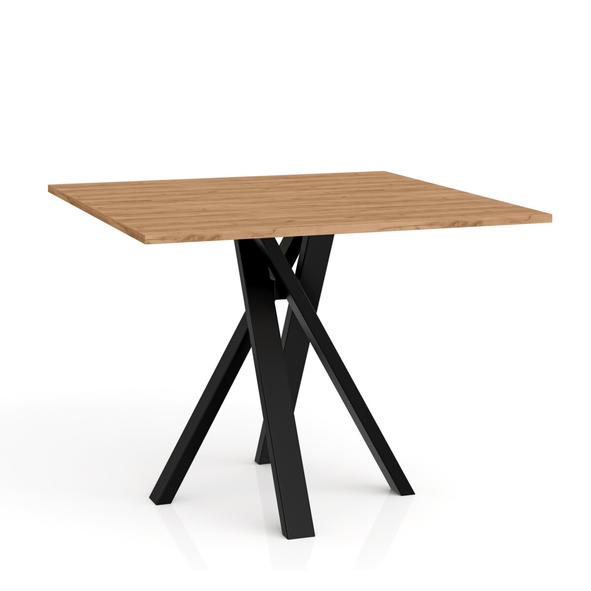 Kwadratowy stół IGO 90x90nierozkładany z metalową podstawą -dąb craft złoty