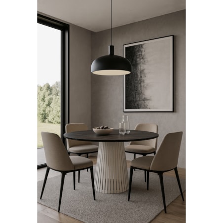 Stół VIV okrągły z lamelami, blat 90 cm marmur ciemny -podstawa kaszmir