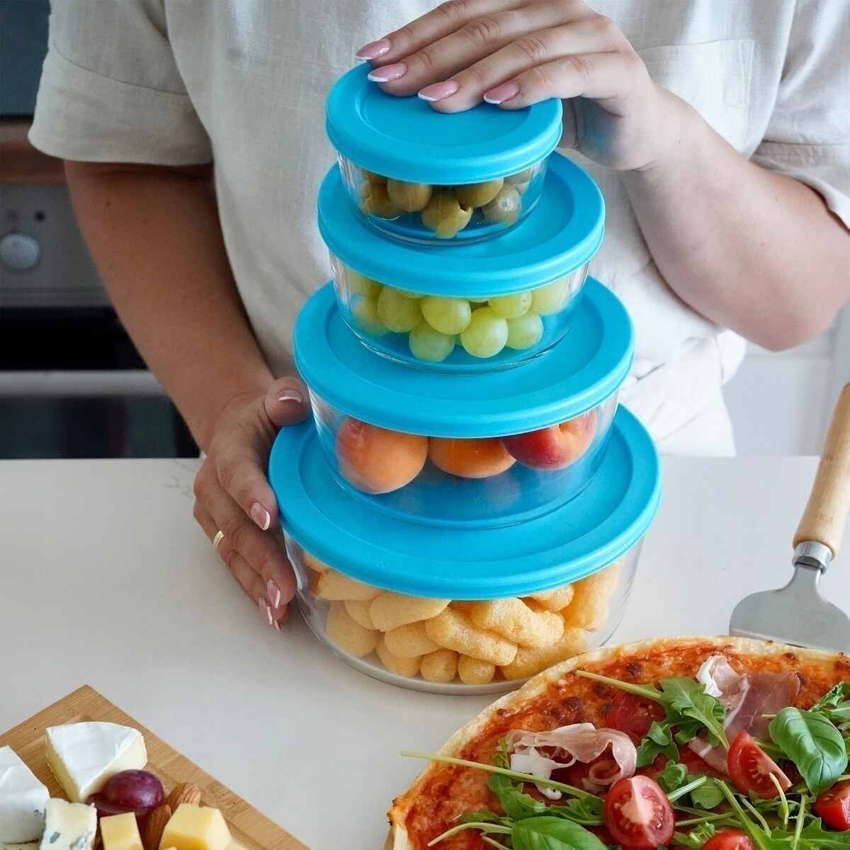 POJEMNIKI SZKLANE MISKI i pokrywki na jedzenie do lodówki lunch box 4szt