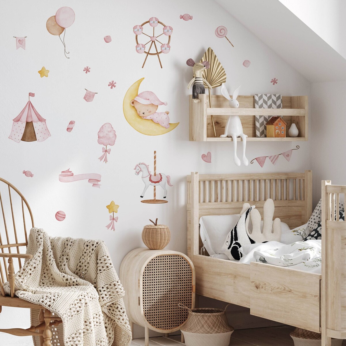 Naklejki Ścienne Dla Dzieci Misiu Na Księżycu Słodycze Balony Cyrk ZESTAW 120x60cm