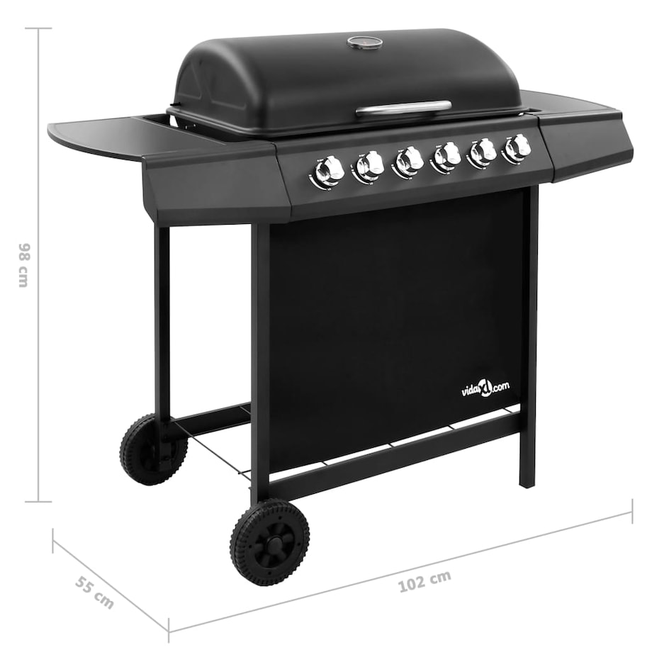 vidaXL Grill gazowy z 6 palnikami, czarny
