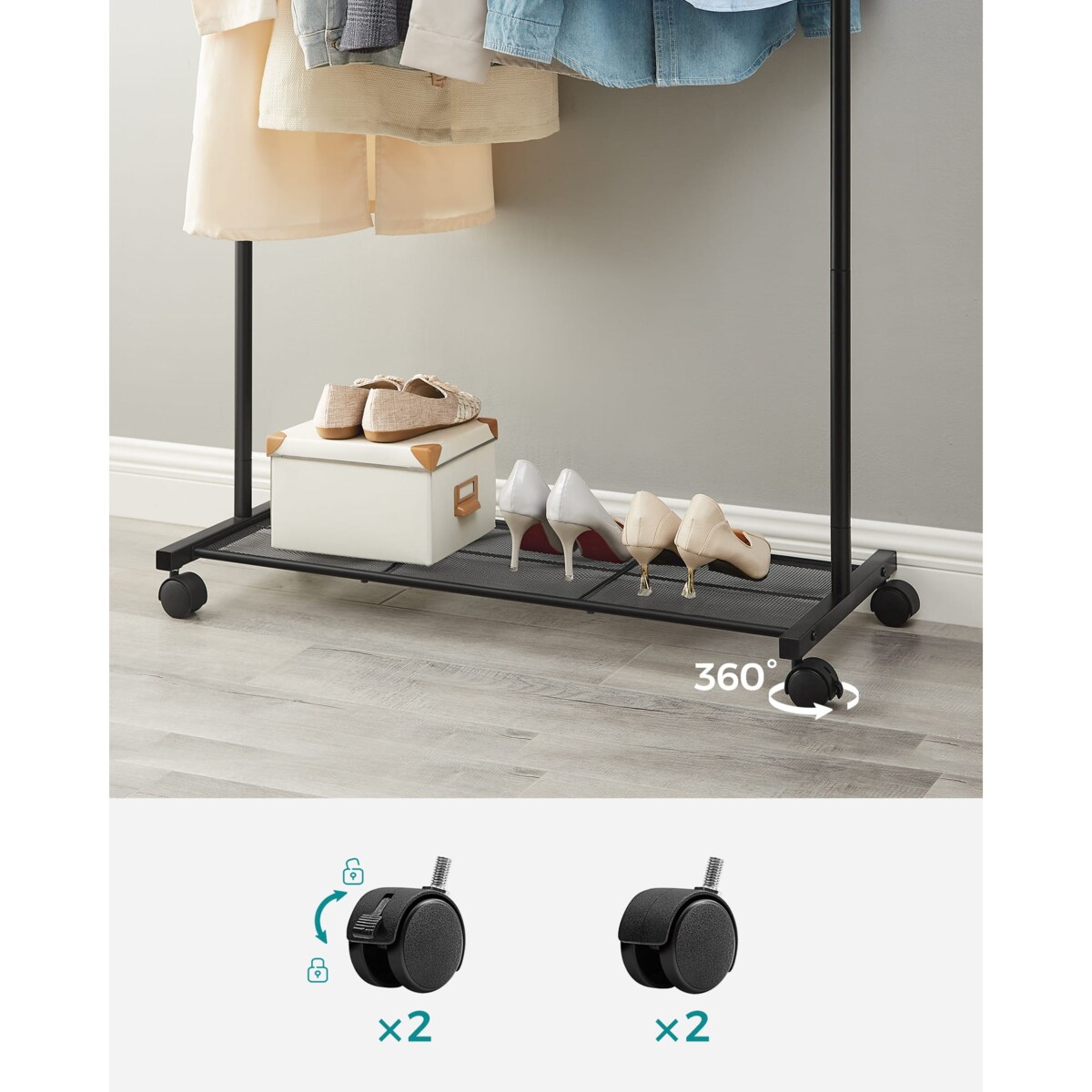 Wieszak Na Ubrania Na Kółkach 90,5X40,5X158 Cm Czarny