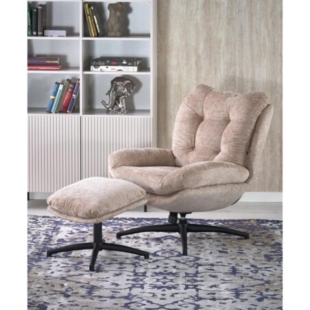 Fotel tapicerowany PESTO beżowy obrotowy z podnóżkiem