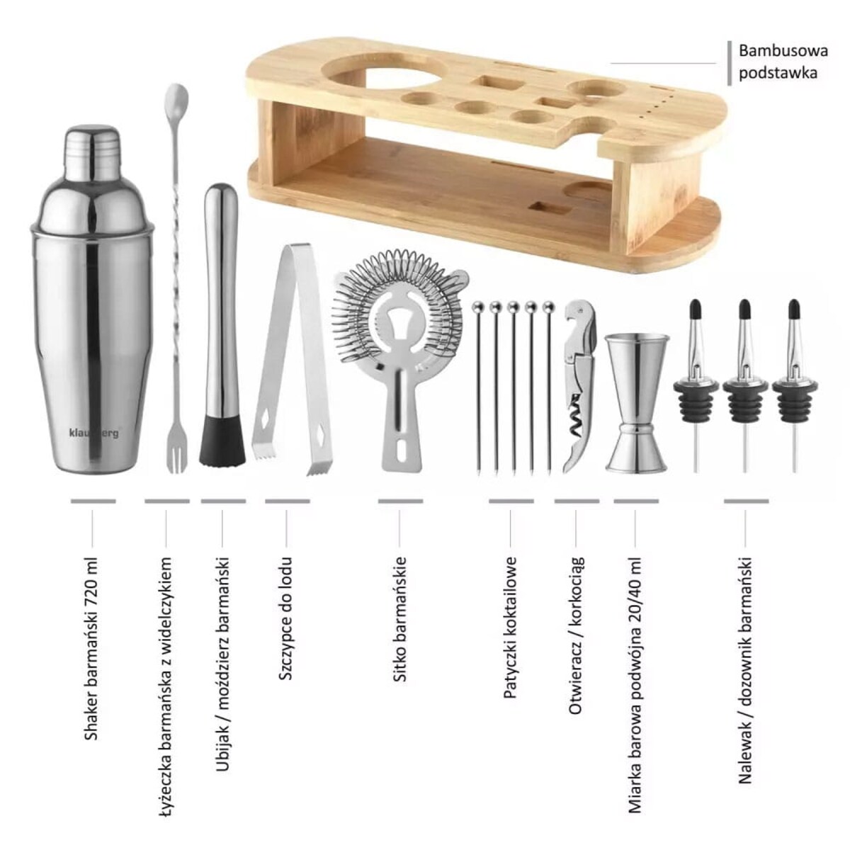 Zestaw barmański 16 elementów Shaker KLAUSBERG srebrny