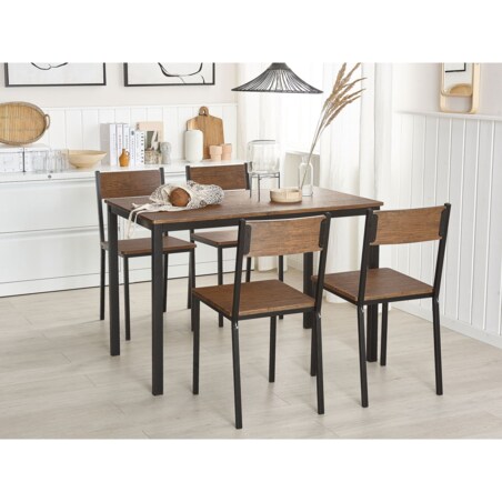 Zestaw do jadalni stół i 4 krzesła ciemne drewno z czarnym HAMRY