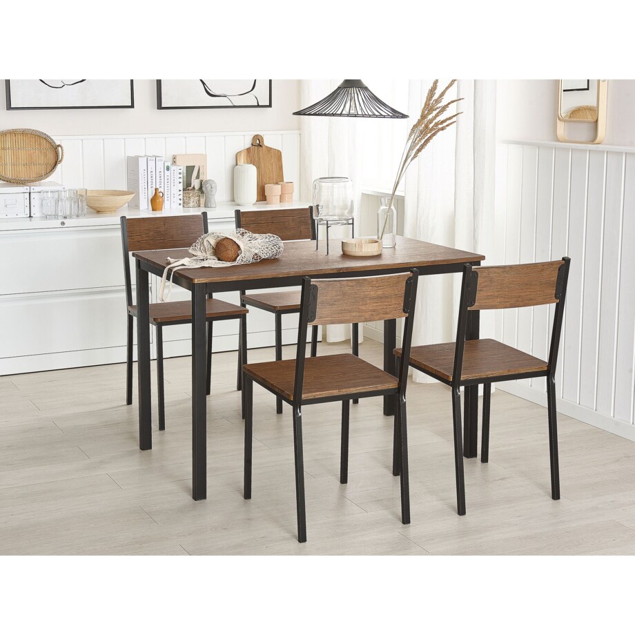 Zestaw do jadalni stół i 4 krzesła ciemne drewno z czarnym HAMRY