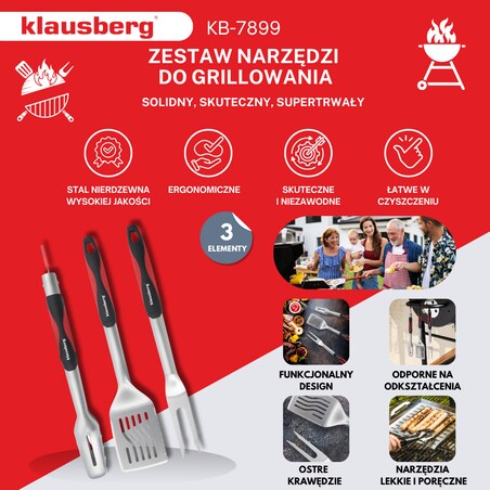 Zestaw przyborów do grilla 3 elementy narzędzia do grillowania KLAUSBERG