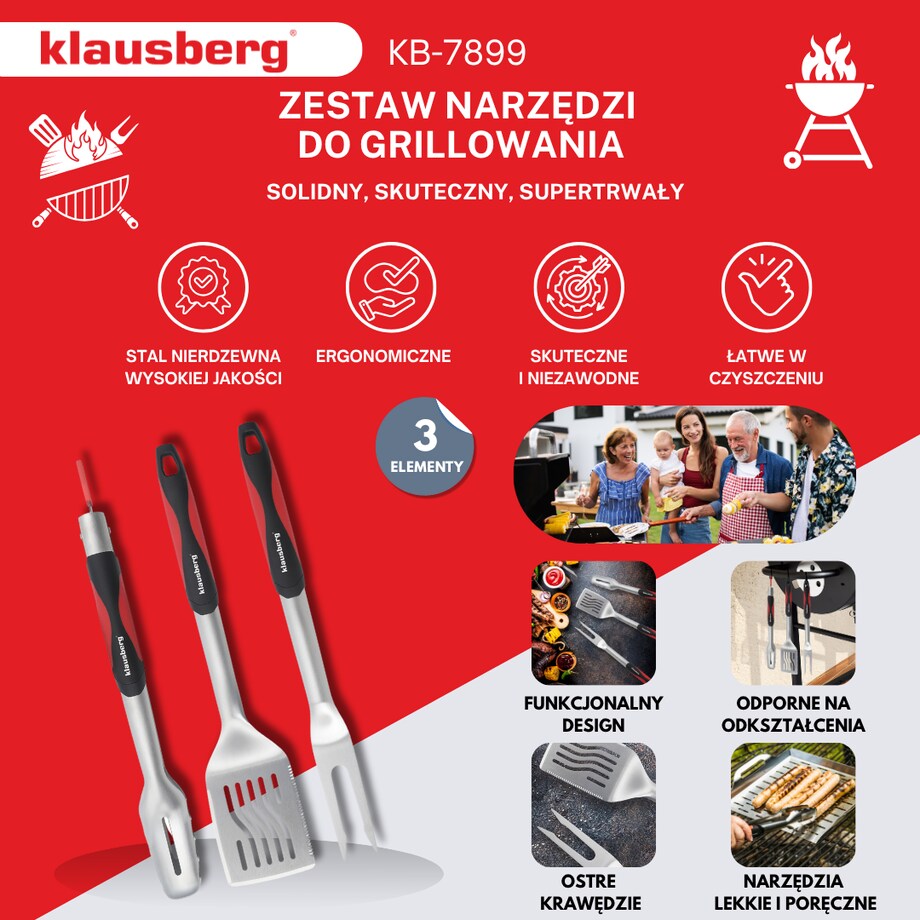 Zestaw przyborów do grilla 3 elementy narzędzia do grillowania KLAUSBERG