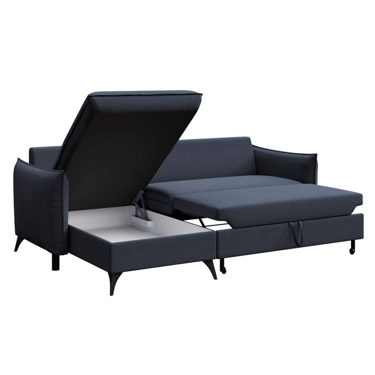 Brim Sofa narożna lewa z funkcją spania i pojemnikiem lewa granatowa