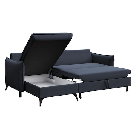 Brim Sofa narożna lewa z funkcją spania i pojemnikiem lewa granatowa