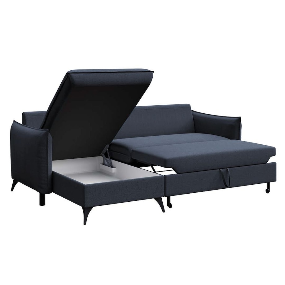 Brim Sofa narożna lewa z funkcją spania i pojemnikiem lewa granatowa