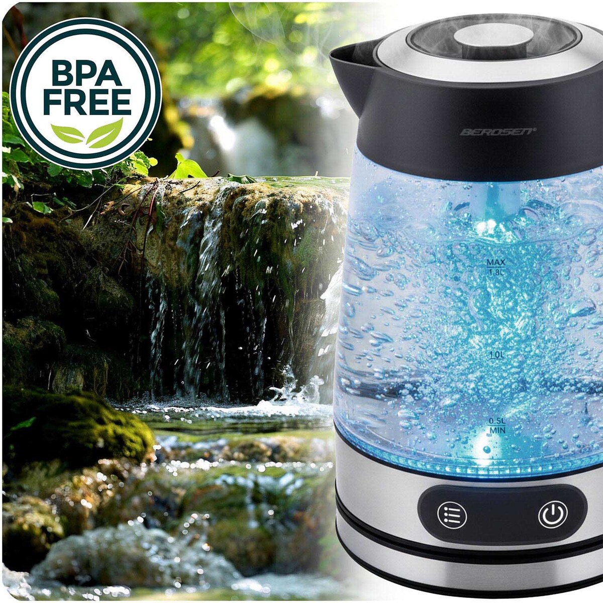 Czajnik elektryczny szklany z regulacja temperatury 1,8l Berdsen 371500