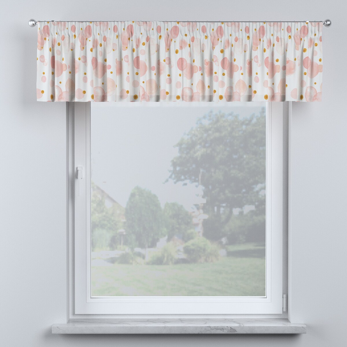 Lambrekin na taśmie marszczącej 390x40 ecru-różowy