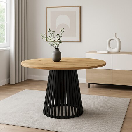 Stół okrągły VIV z lamelami do jadalni , salonu, blat 75 cm - dąb artisan