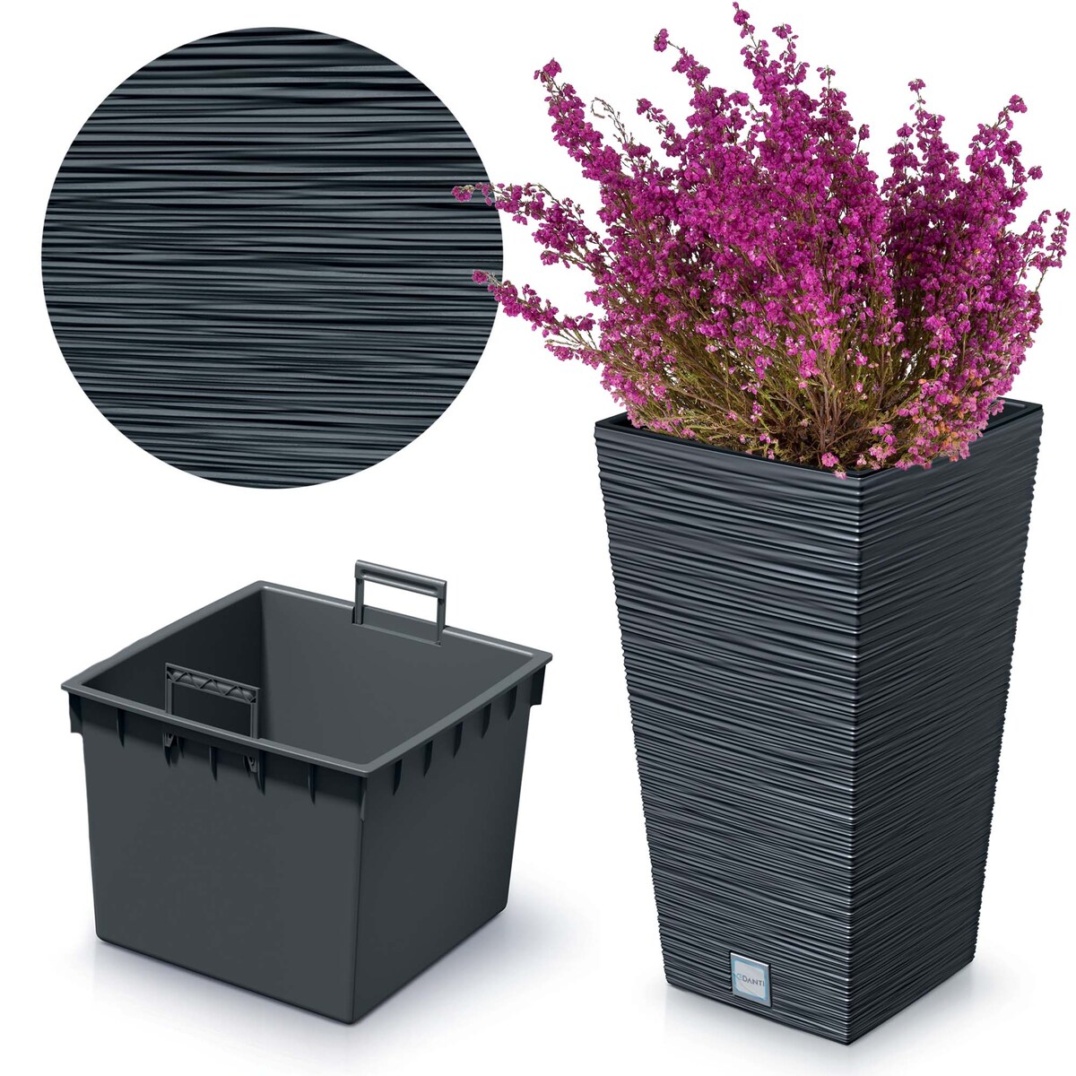 Doniczka Donica Ogrodowa 24 Cm Kwadratowa Na Taras Do Ogrodu Domu Antracytowa