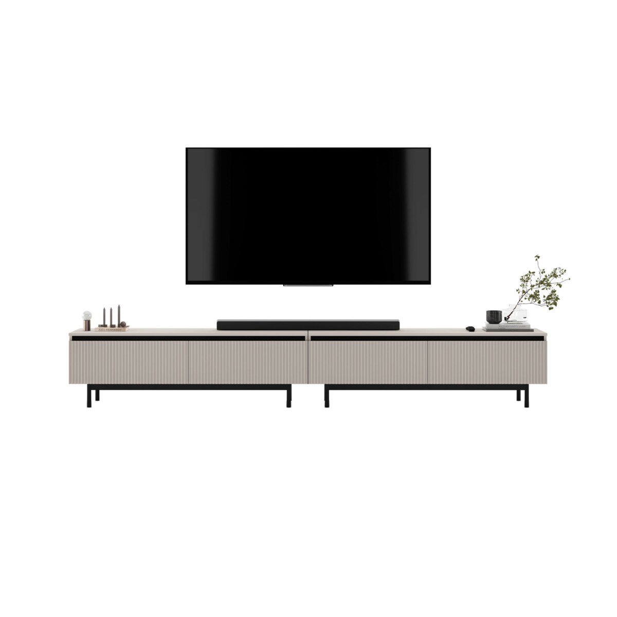 Nowoczesna Szafka RTV Glamour Komoda RTV Kaszmir Mat 280 cm czarne akcenty