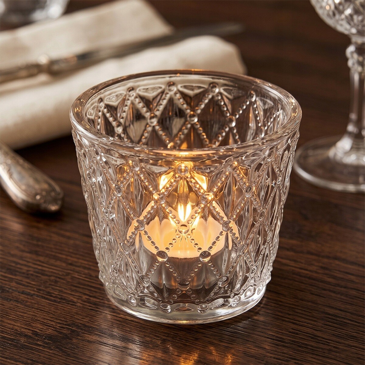 ŚWIECZNIK SZKLANY NA TEALIGHT STÓŁ MAŁY OZDOBA DEKORACJA DO DOMU SALONU