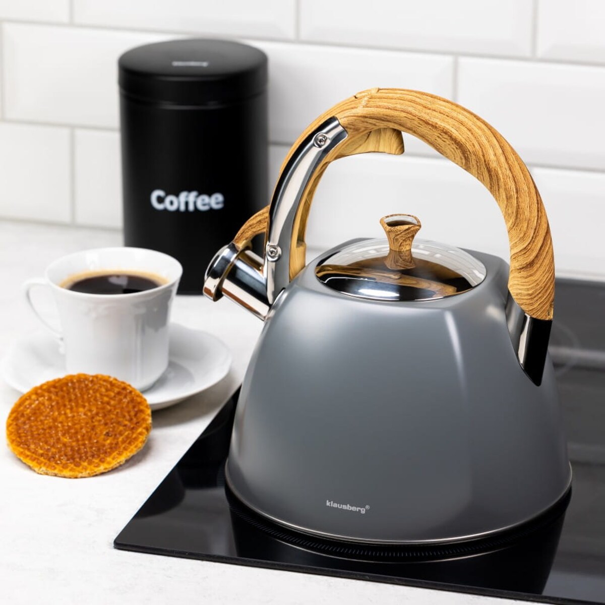 Czajnik stalowy z gwizdkiem lakierowany 3.0L szary matowy KLAUSBERG