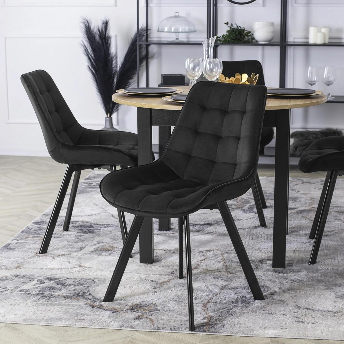 Krzesło Tapicerowane Pikowane Welurowe Loft Do Salonu Jadalni RICK Czarne