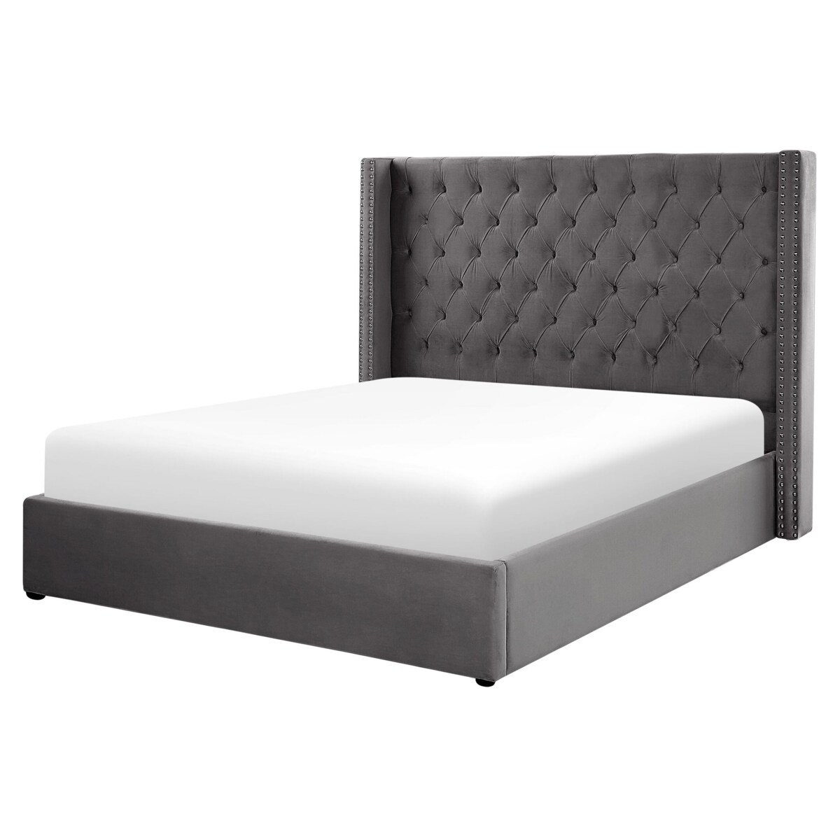 Łóżko z pojemnikiem Welur LUBBON 160 x 200 cm Szary