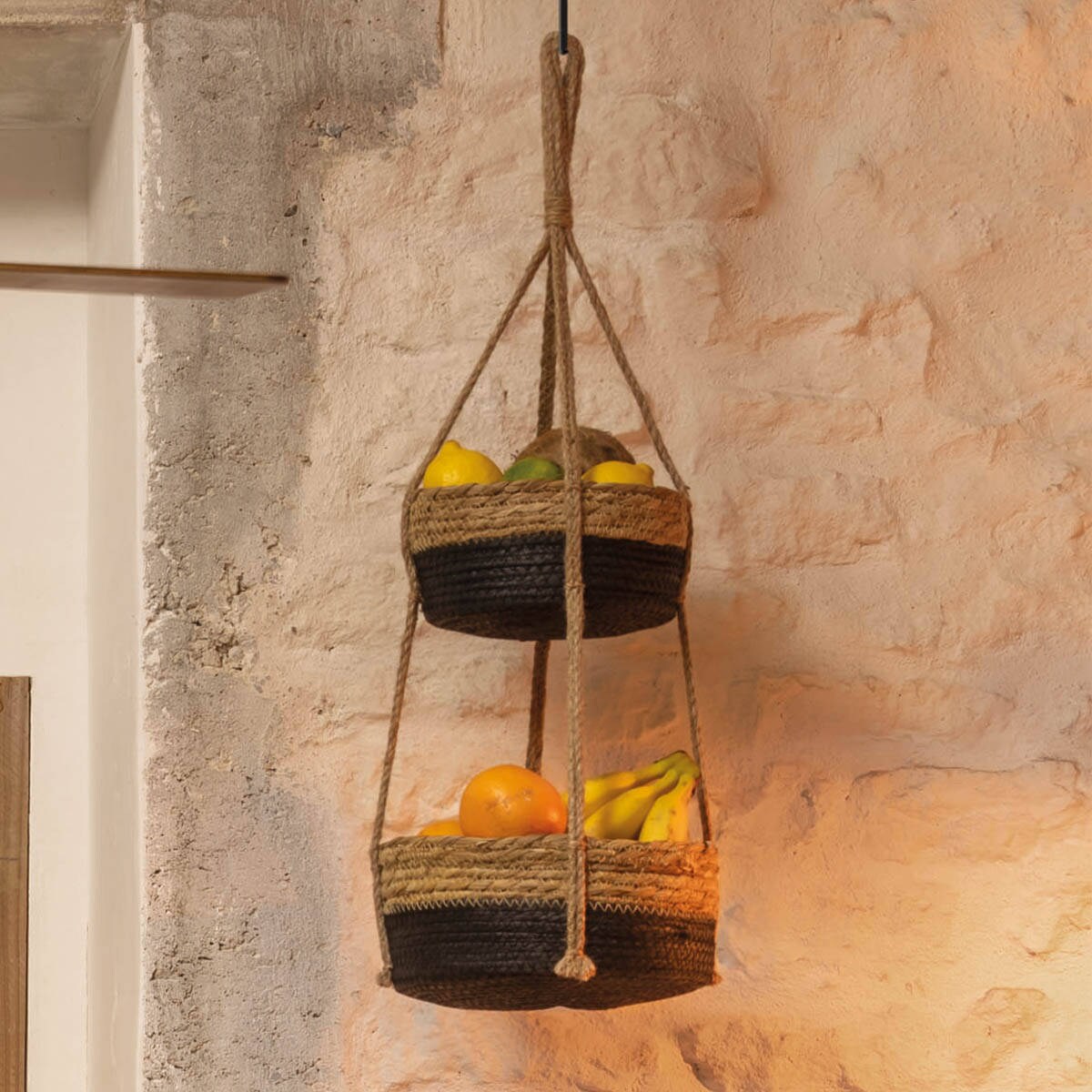 Doniczki wiszące z juty i trzciny, Ø 24 cm, 2 poziomy