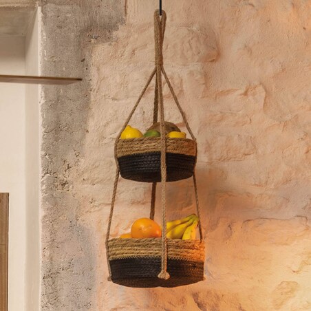 Doniczki wiszące z juty i trzciny, Ø 24 cm, 2 poziomy