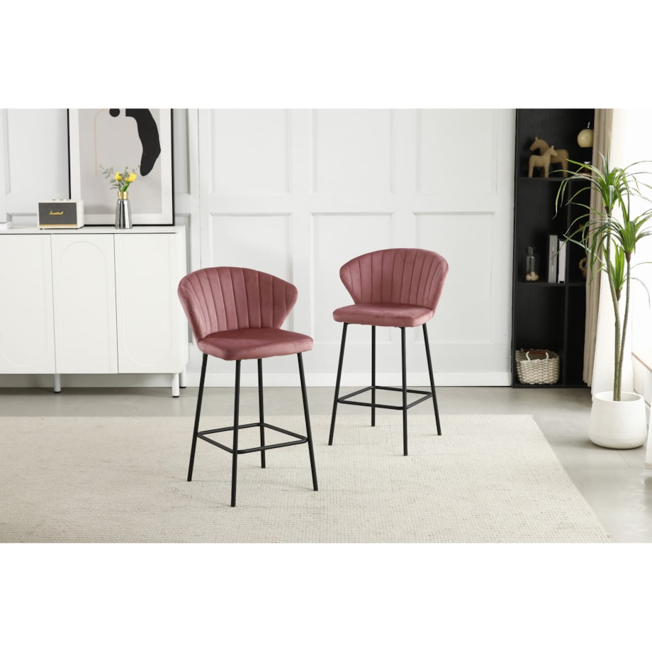 Hoker Do Jadalni Kuchni Baru Wysoki Gatta - Ciemny Róż Aksamit / Nogi Czarne X 3