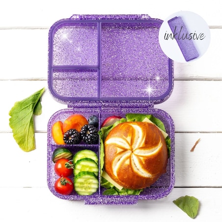 LEKKABOX GLAMOUR mały brokatowy lunchbox z przegródkami, Purple